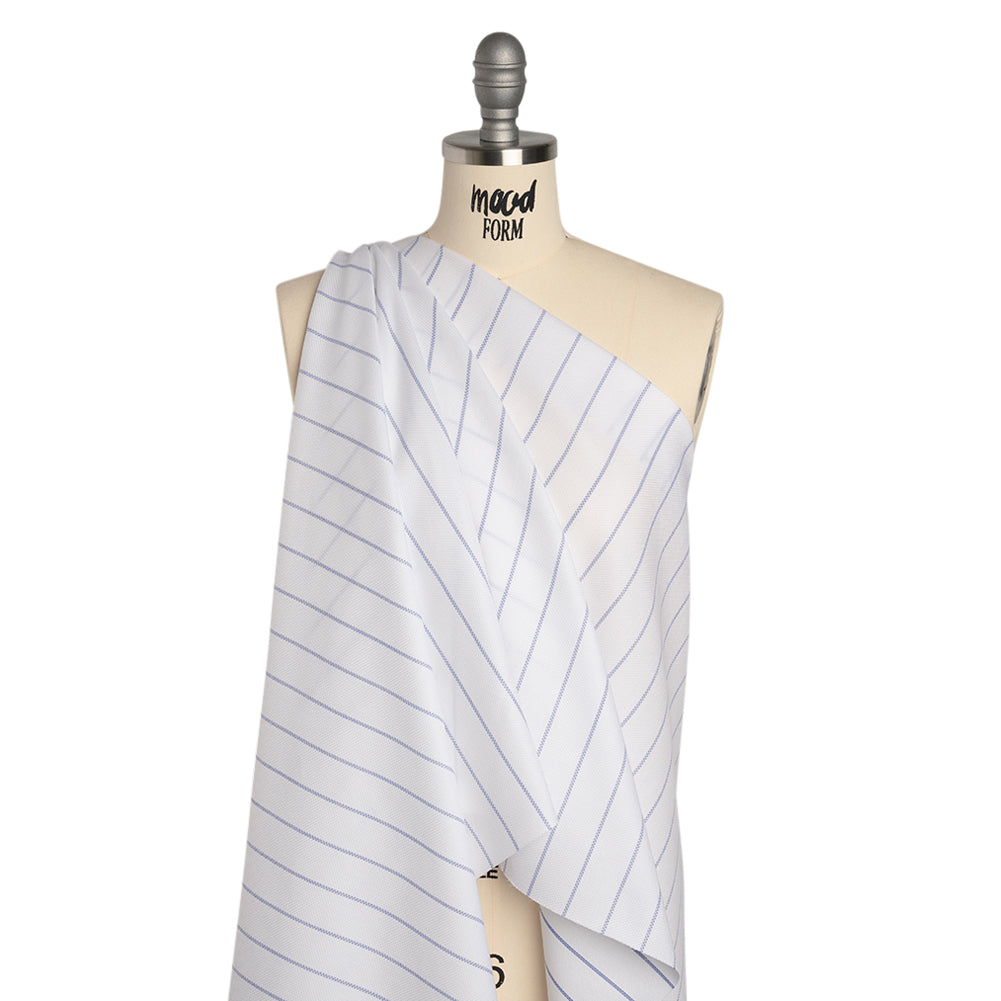 Cotton Birdseye Pique - White and Dark Blue Stripes - Deadstock