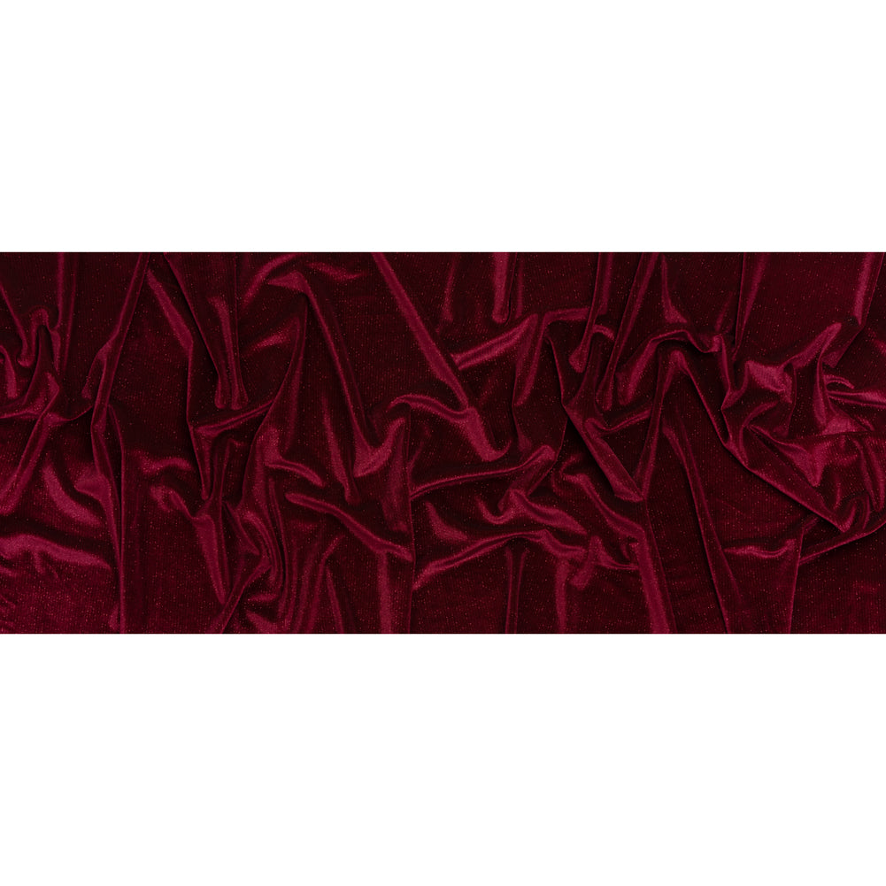 Glitter Stretch Polyester Velour - Burgundy - Designer Deadstock