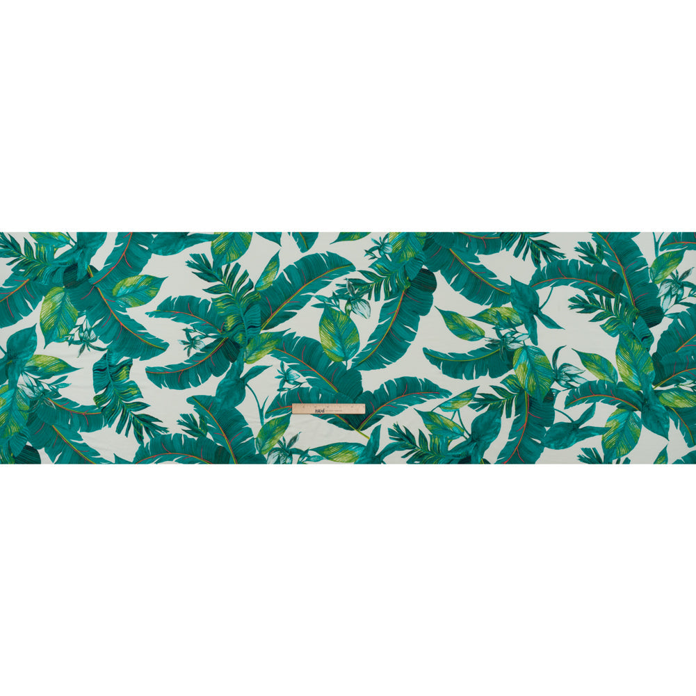 Stretch Rayon Jersey Print - Ocean Green, Lime and Pink Lush Tropical Leaves - Designer Deadstock