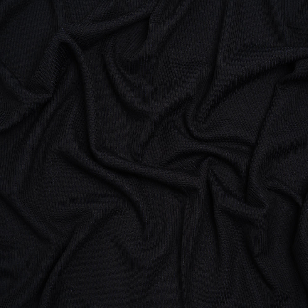 Stretch Rayon 2x2 Rib Knit - Black - Designer Deadstock