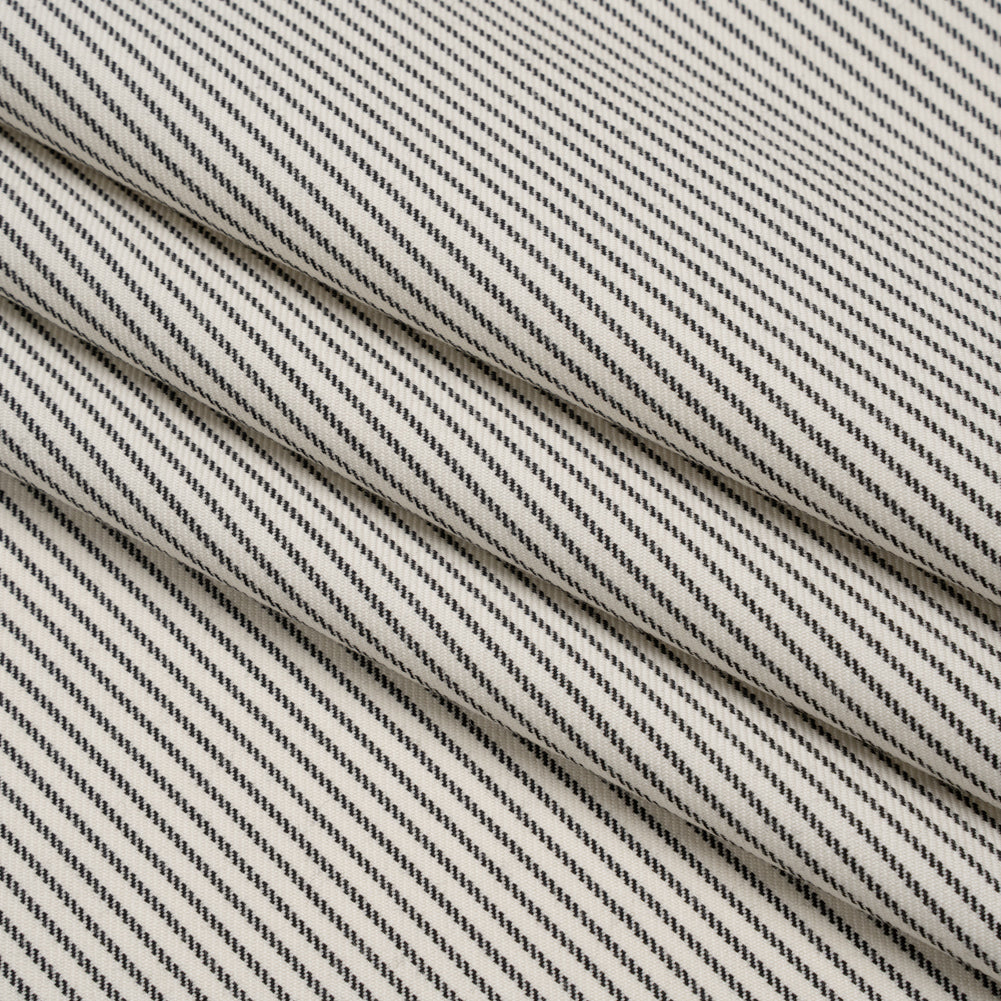 Wool Twill Suiting by Alexander McQueen - Cream and Black Chalk Stripes - Designer Deadstock