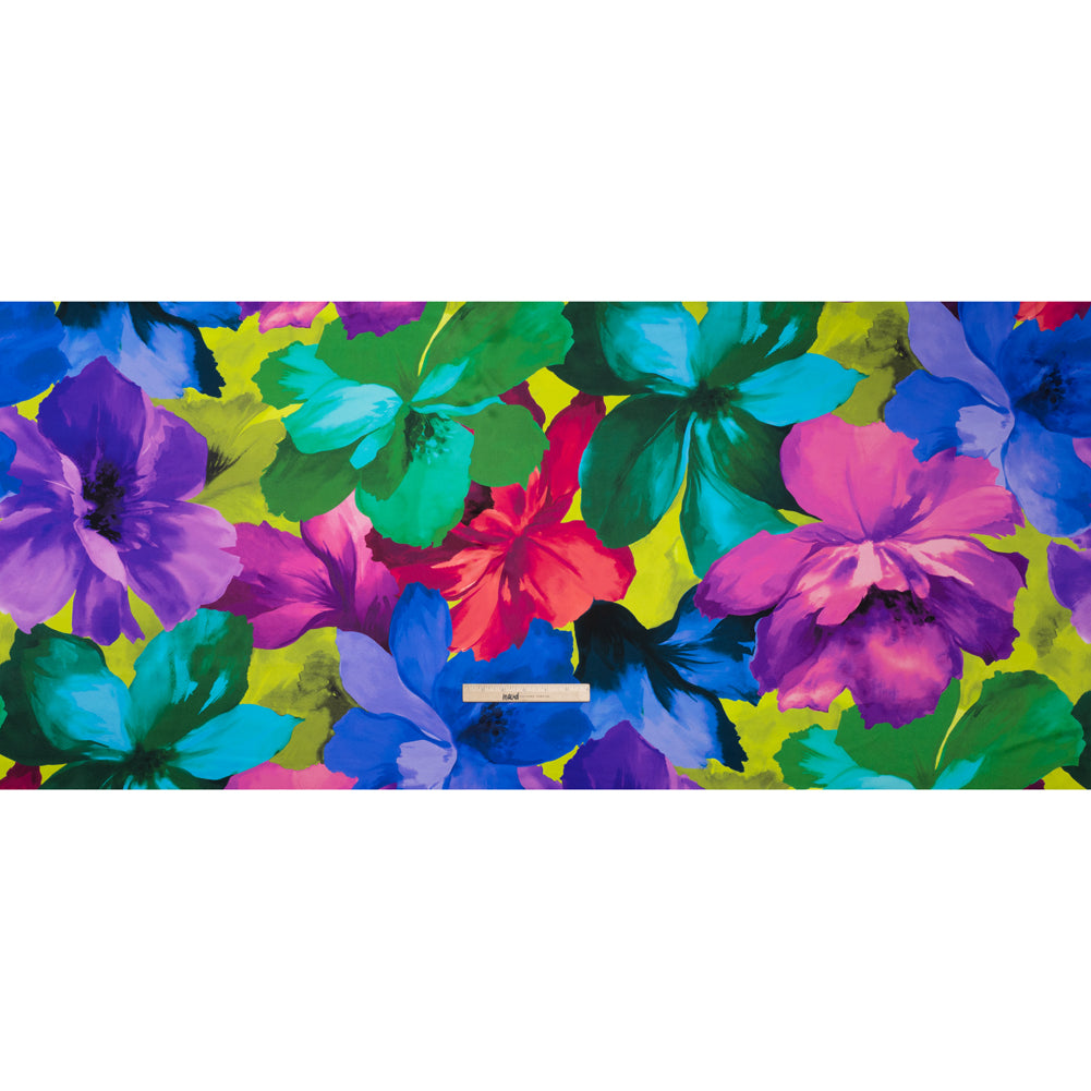 Silk Charmeuse Print 16MM, Made in Italy - Pink, Blue and Green Painterly Flowers