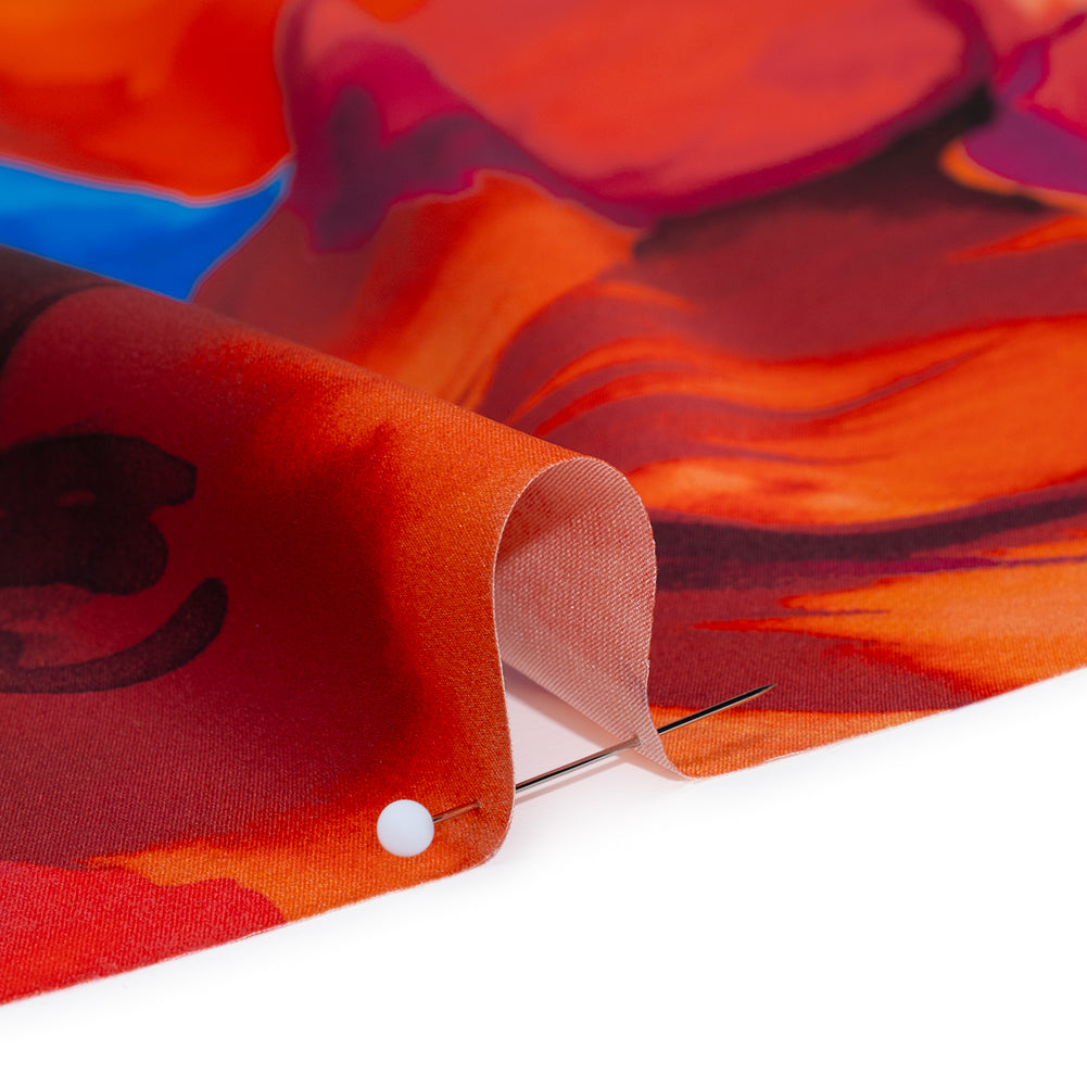 Silk Charmeuse Print 16MM, Made in Italy - Bright Pink, Coral Orange and Blue Painterly Flowers