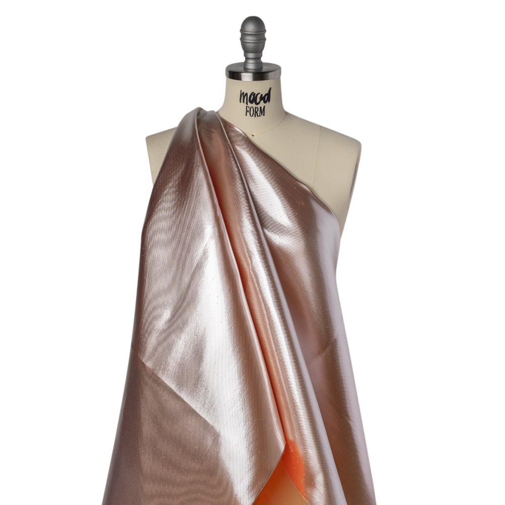 Double Faced Lame Mikado - Neon Orange and Silver - Sara Collection