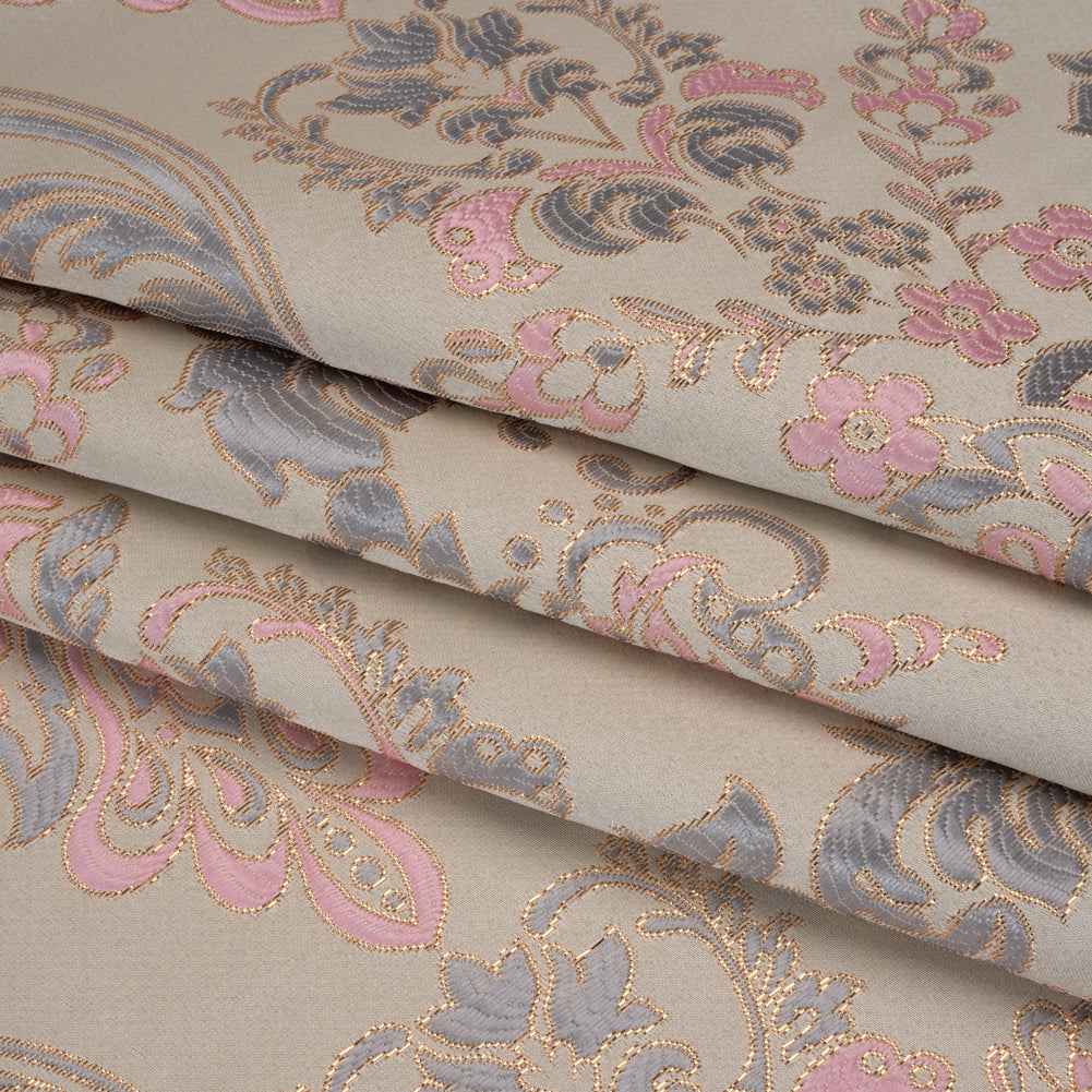 Yaya Han Metallic Duchesse Brocade - Ivory, Pink and Gold Damask Floral - Cosplay Collection