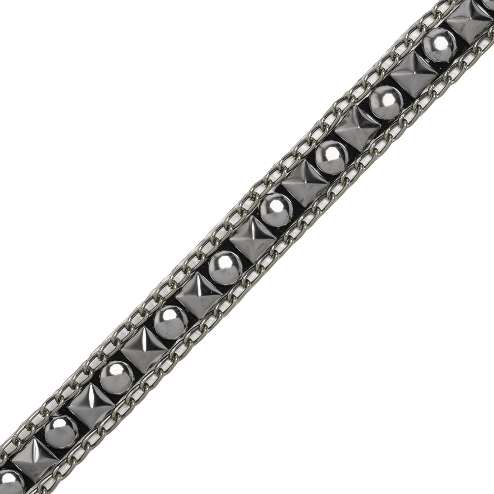 Yaya Han Iron-On Studs and Chains Trim - London Punk Silver and Black Circles and Squares, 0.75" - Cosplay Collection