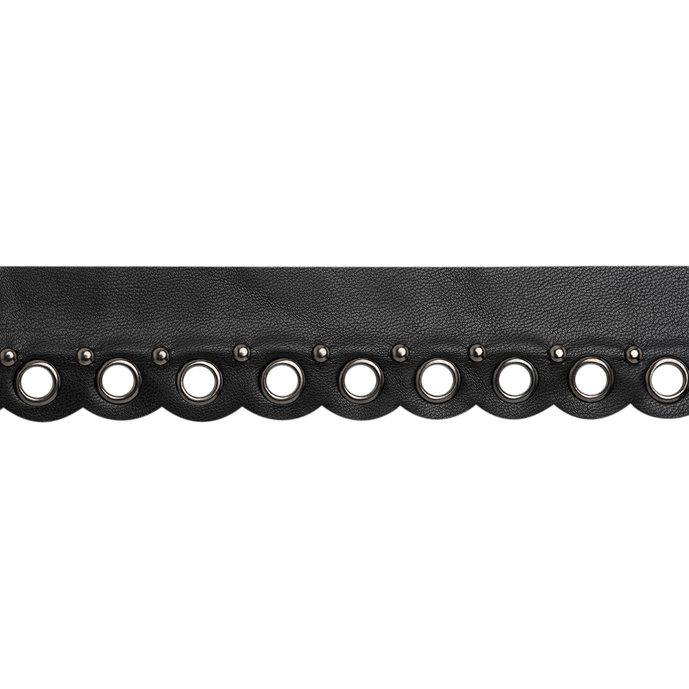 Yaya Han Scalloped Faux Leather Trim with Grommets and Studs - Black and Silver, 1.25" - Cosplay Collection