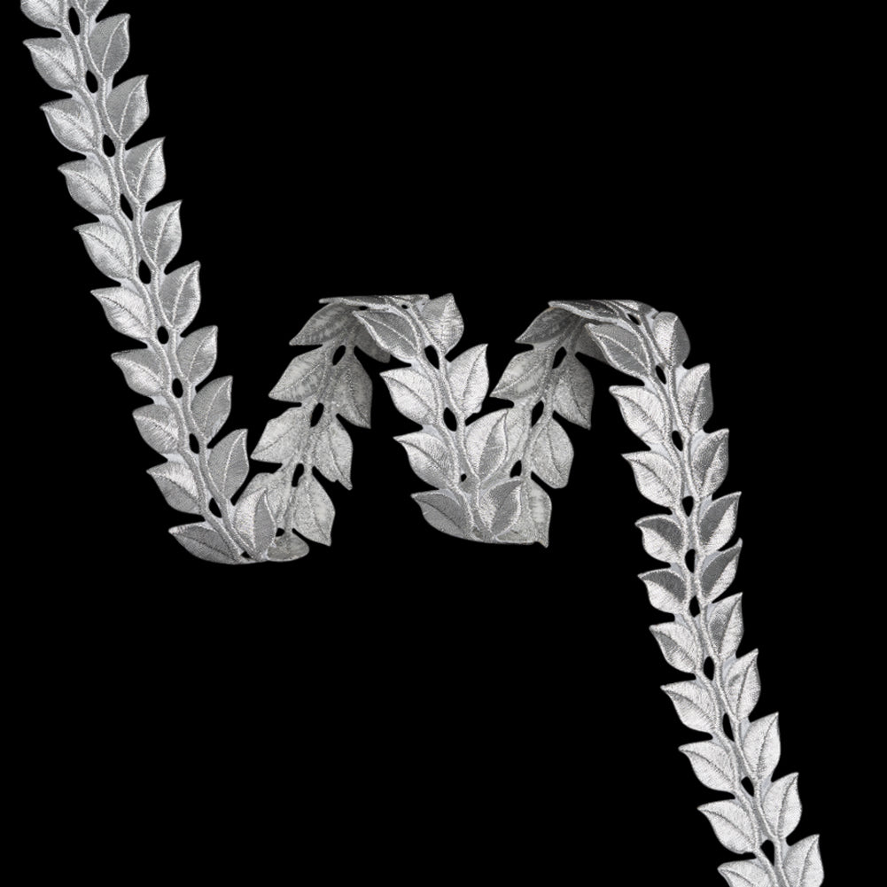 Yaya Han Iron-On Metallic Embroidered Trim - Silver Roman Leaves, 1.25" - Cosplay Collection