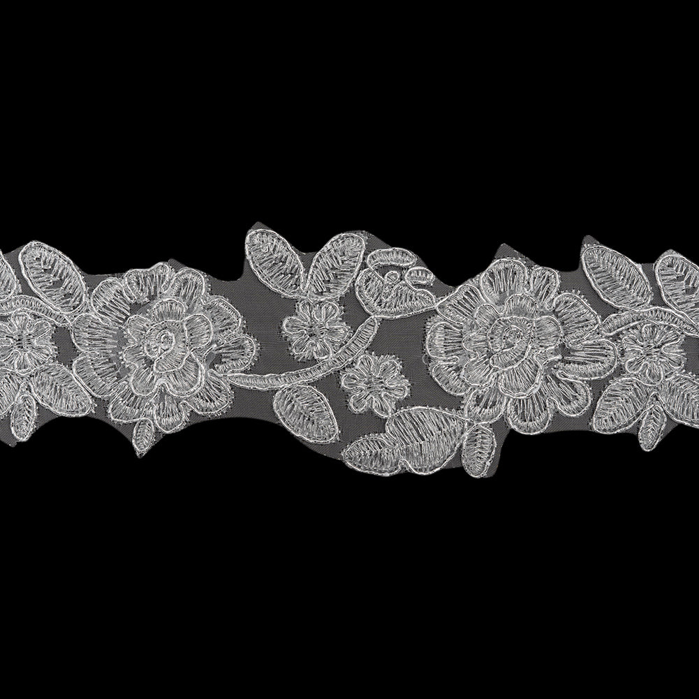 Yaya Han Metallic Corded Embroidered Lace Trim - Silver Fae Floral Vine, 2.5" - Cosplay Collection