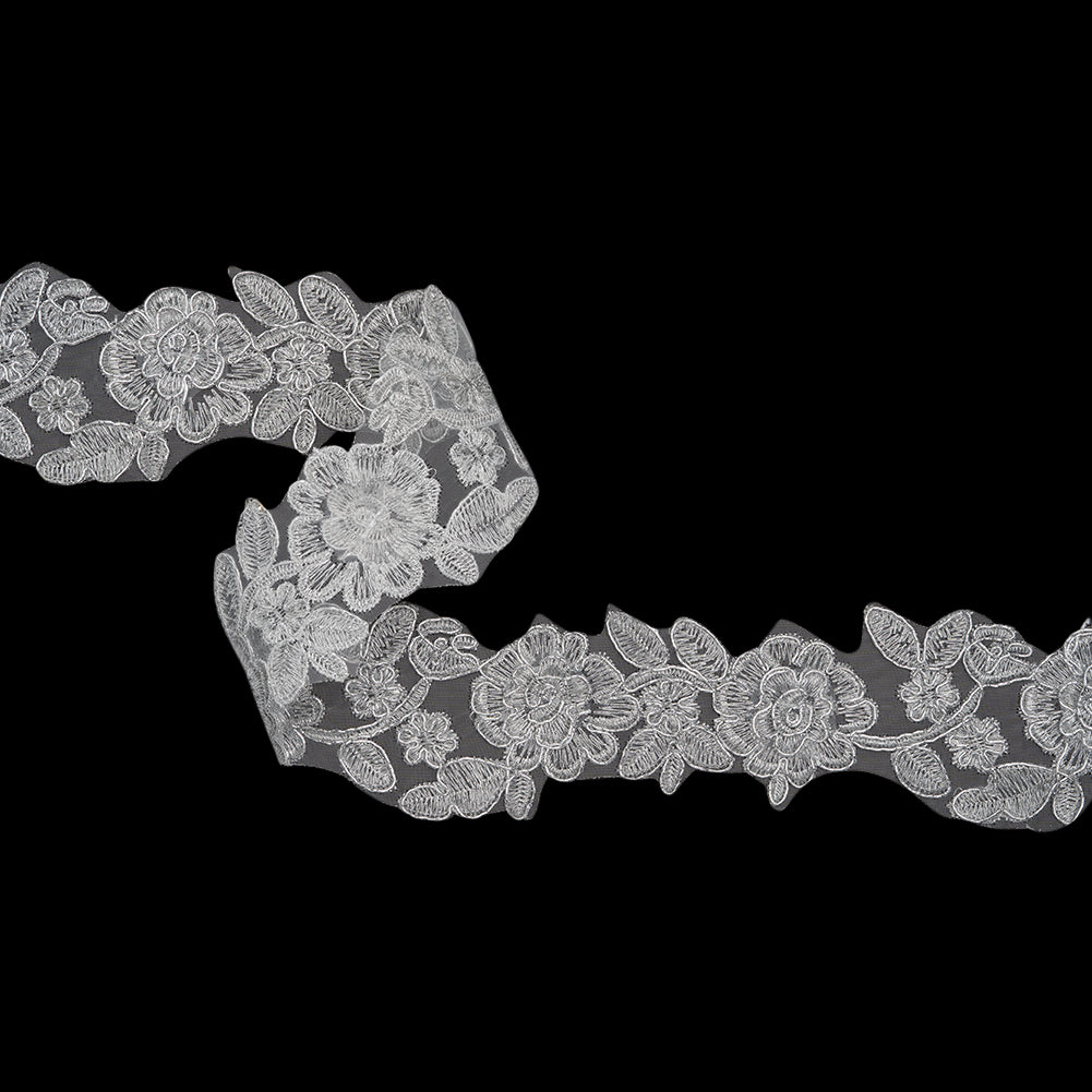 Yaya Han Metallic Corded Embroidered Lace Trim - Silver Fae Floral Vine, 2.5" - Cosplay Collection