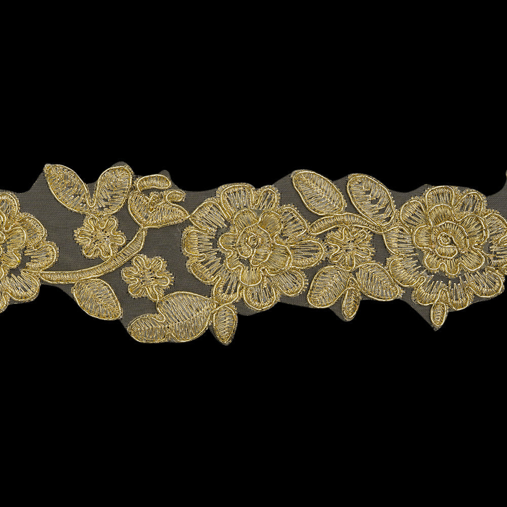 Yaya Han Metallic Corded Embroidered Lace Trim - Gold Fae Floral Vine, 2.5" - Cosplay Collection