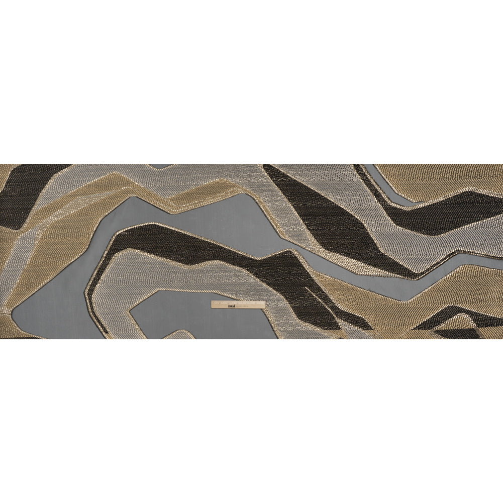 Metallic Rayon and Polyester Burnout Brocade - Gold, Gray and Black Soft Geometric Abstract