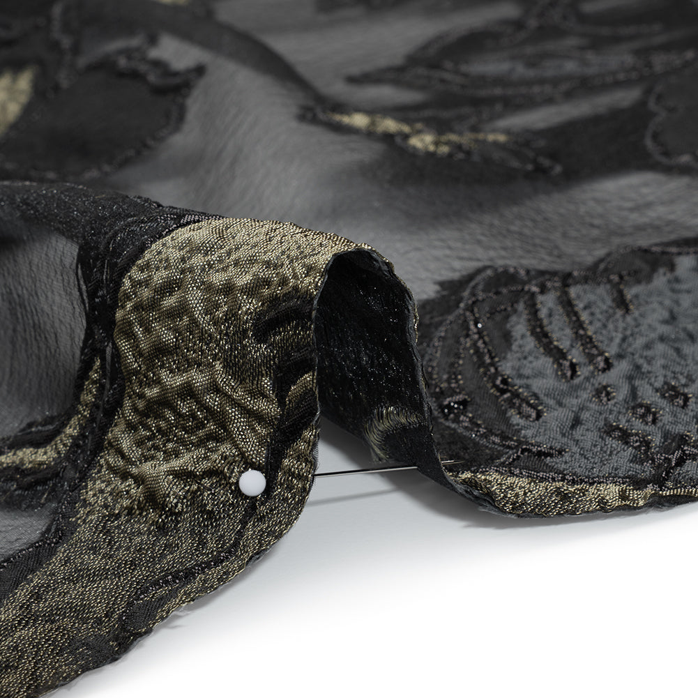 Metallic Polyester and Acetate Burnout Brocade - Olive Green and Black Rose Garden