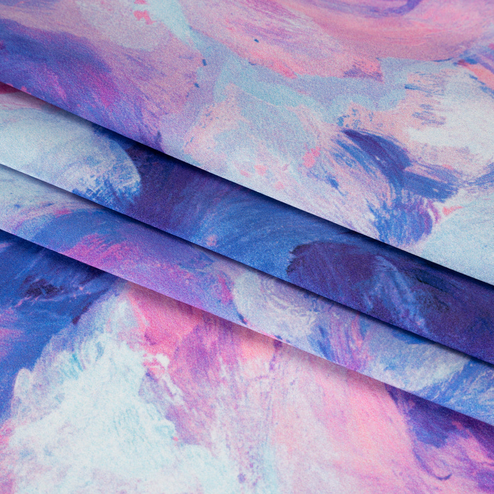 Silk Charmeuse Print 16MM, Made in Italy - Baby Pink, Light Blue and Periwinkle Painted Roses