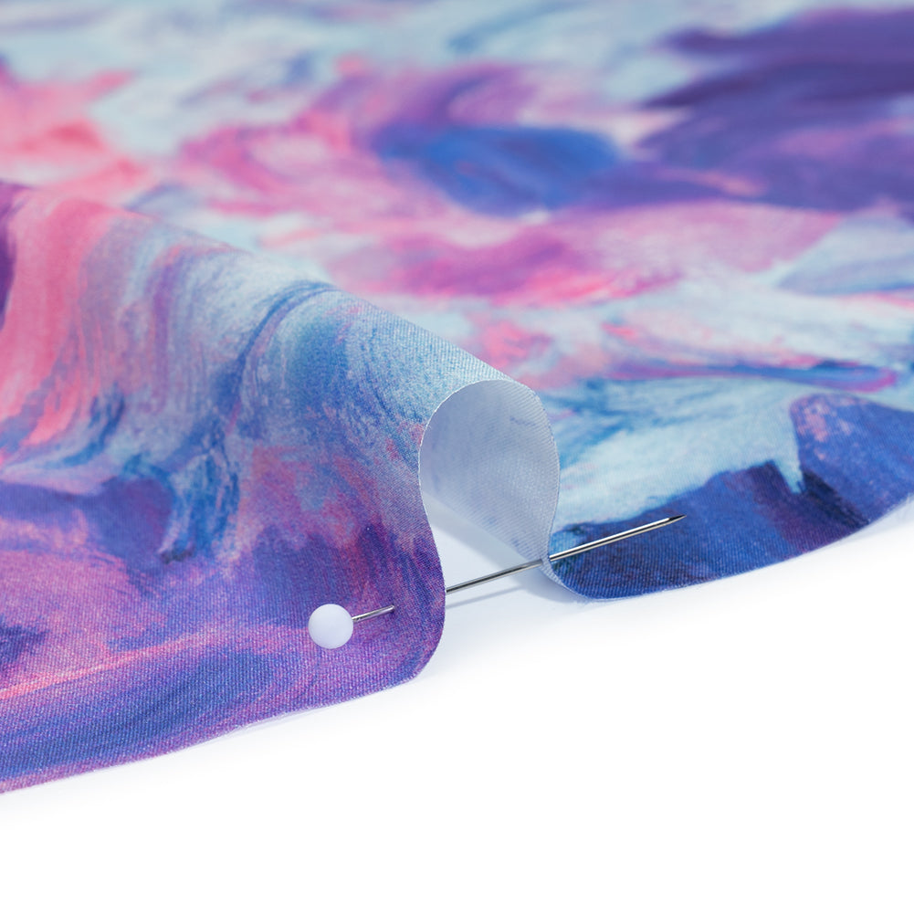 Silk Charmeuse Print 16MM, Made in Italy - Baby Pink, Light Blue and Periwinkle Painted Roses