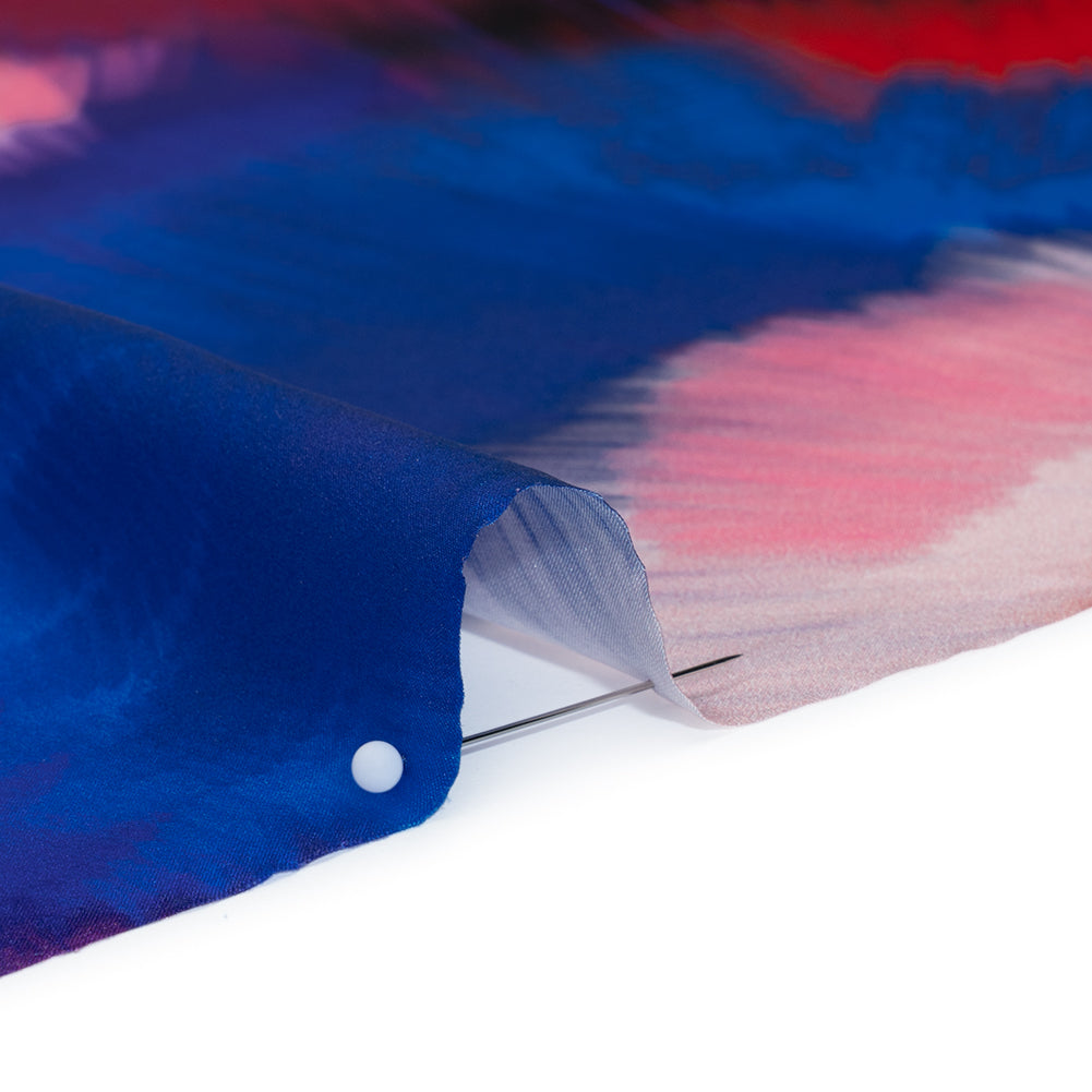 Silk Charmeuse Print 16MM, Made in Italy - Blue, Hot Pink and Red Painted Bursts