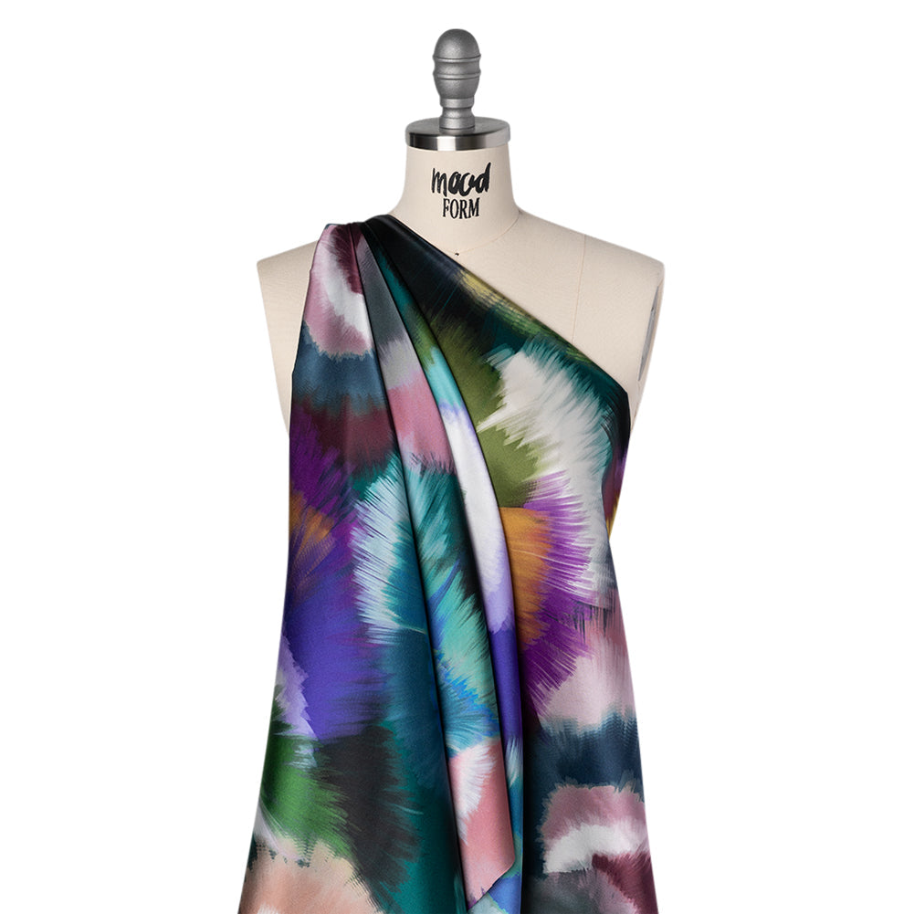 Silk Charmeuse Print 16MM, Made in Italy - Teal, Pink and Blue Painted Bursts