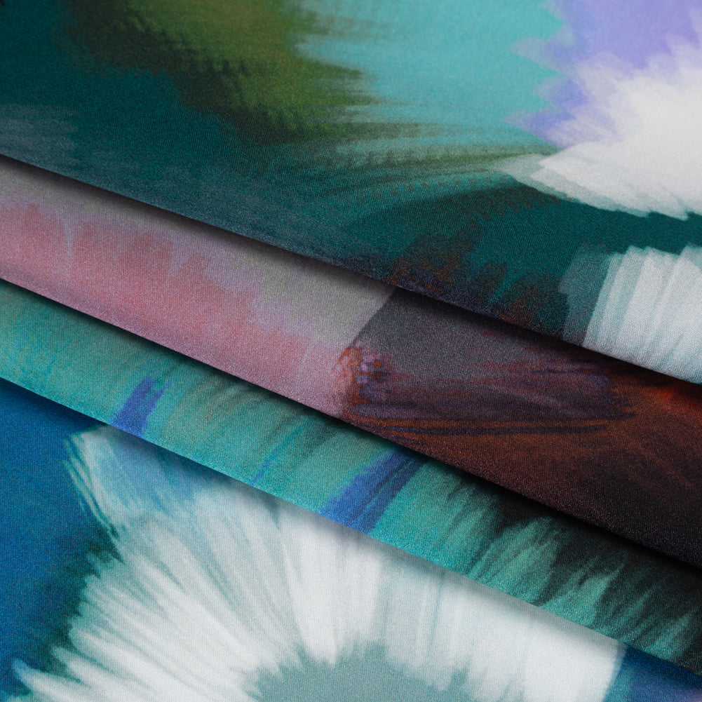 Silk Charmeuse Print 16MM, Made in Italy - Teal, Pink and Blue Painted Bursts