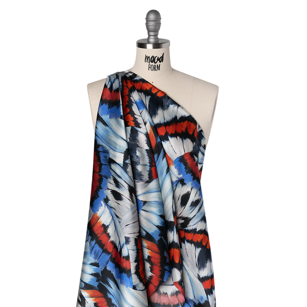 Silk Charmeuse Print 16MM, Made in Italy - Red, Blue and White Butterfly Wings