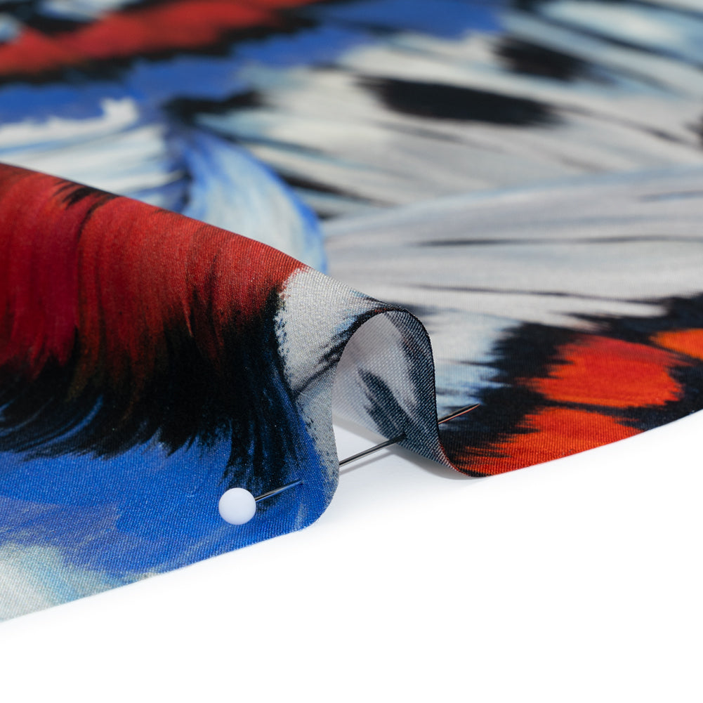 Silk Charmeuse Print 16MM, Made in Italy - Red, Blue and White Butterfly Wings