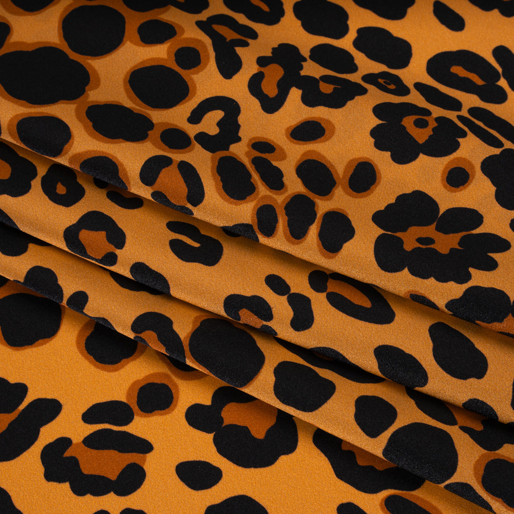 Silk Charmeuse Print 16MM, Made in Italy - Tan, Brown and Black Animal Spots
