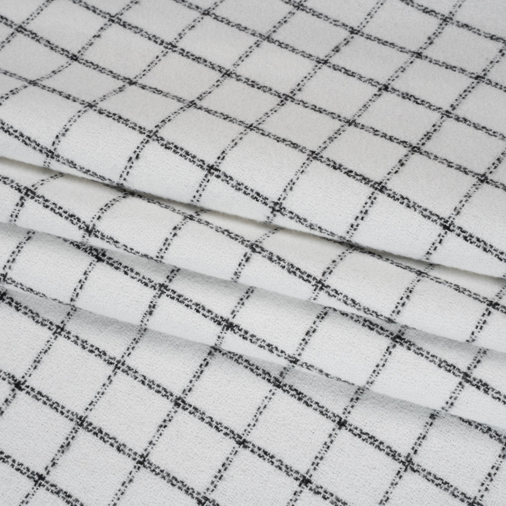 Yarn-Dyed Cotton Flannel - Black on White Windowpane Checks - Deadstock