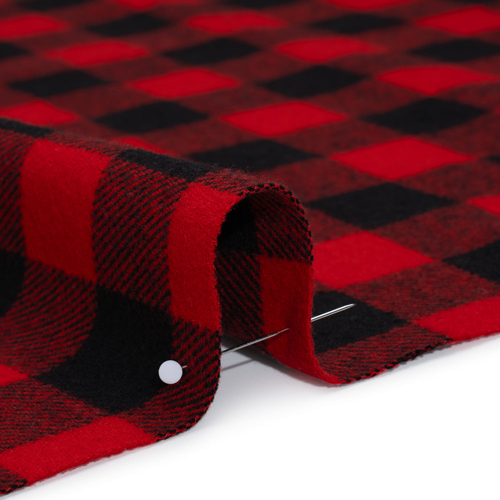 Yarn-Dyed Cotton Twill Flannel - Small Red and Black Buffalo Check - Deadstock