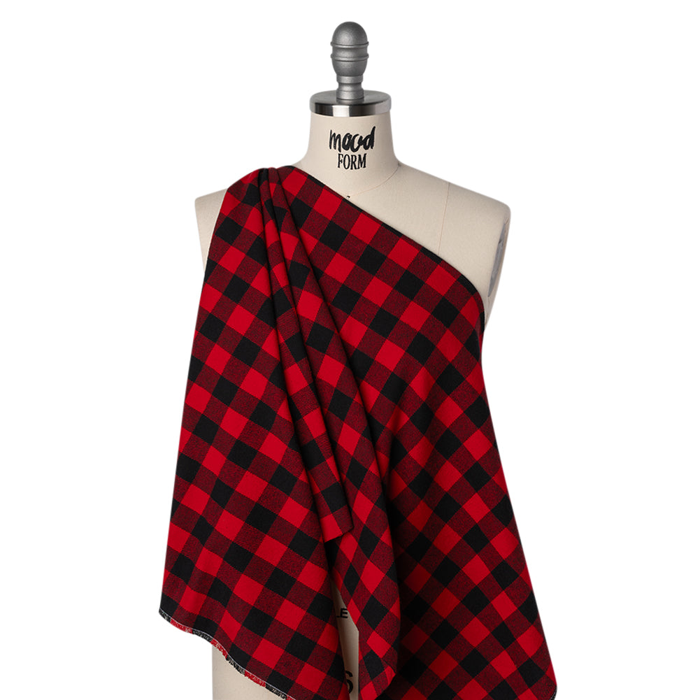 Yarn-Dyed Cotton Twill Flannel - Small Red and Black Buffalo Check - Deadstock