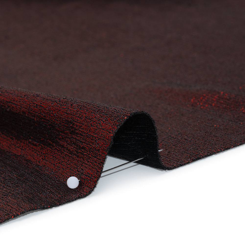 Metallic Foiled Uneven Stretch Rib Knit - Red on Black - Estelle Collection