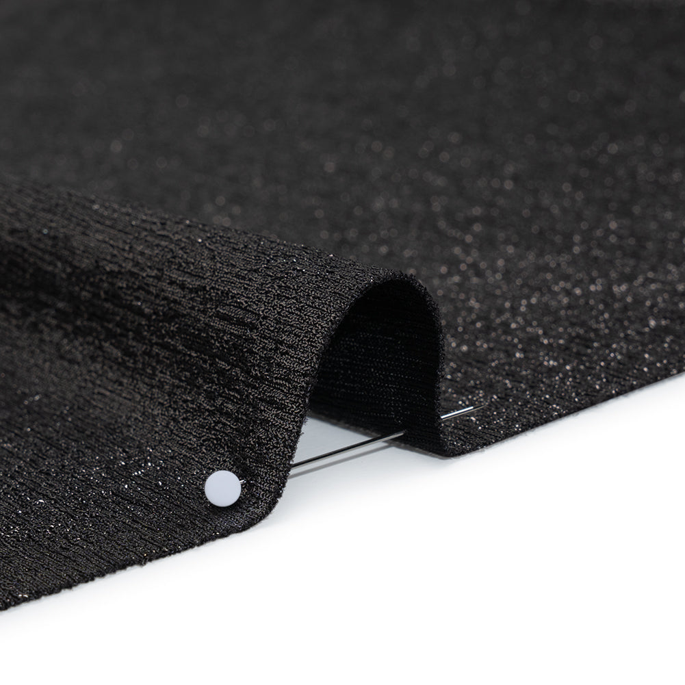 Metallic Foiled Uneven Stretch Rib Knit - Charcoal on Black - Estelle Collection