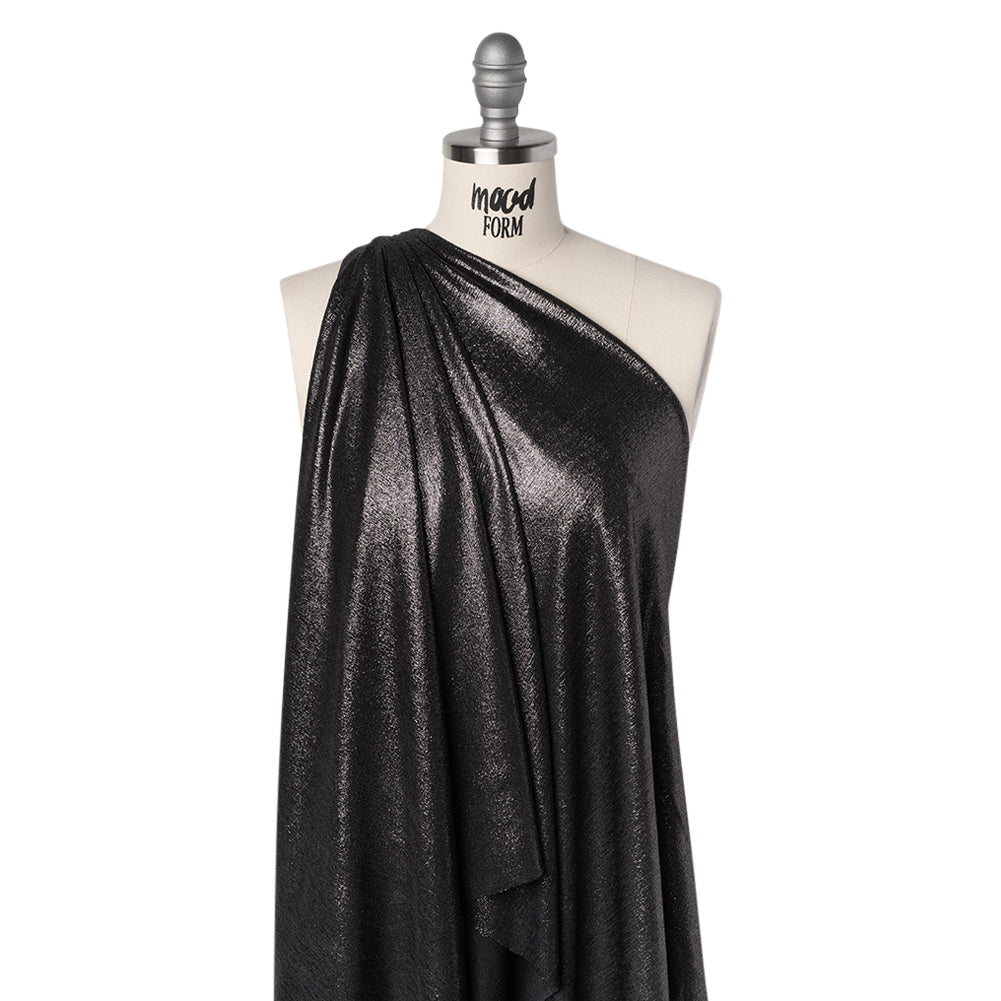 Metallic Foiled Uneven Stretch Rib Knit - Charcoal on Black - Estelle Collection