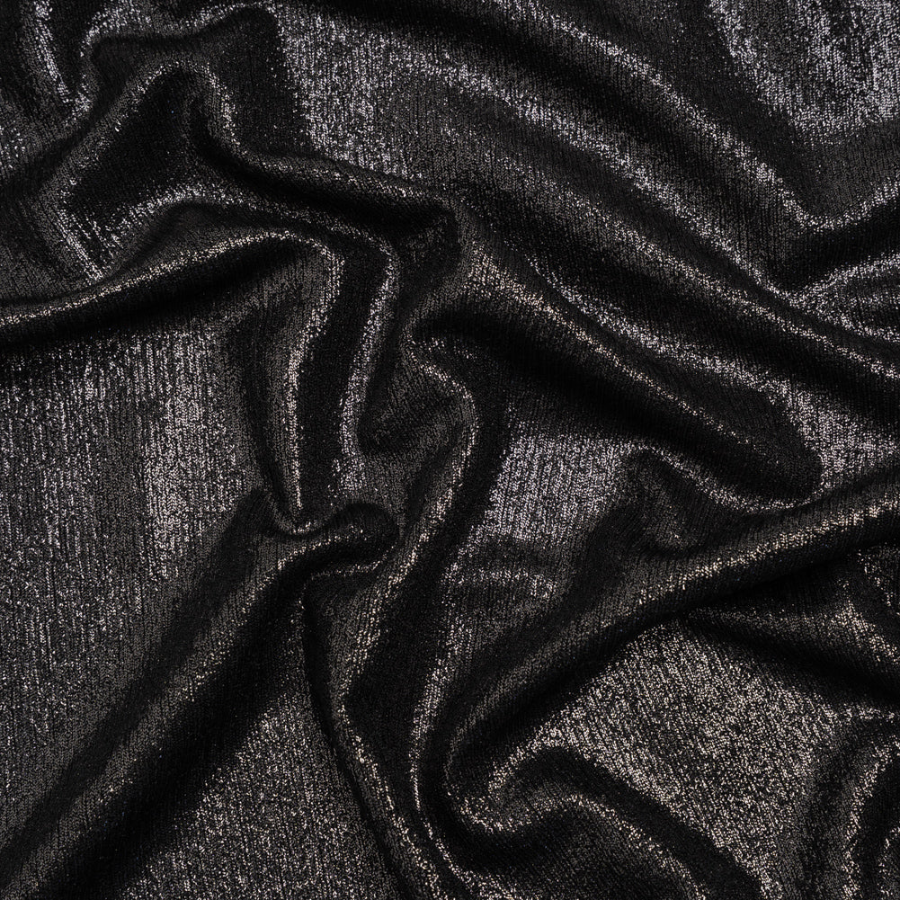 Metallic Foiled Uneven Stretch Rib Knit - Charcoal on Black - Estelle Collection