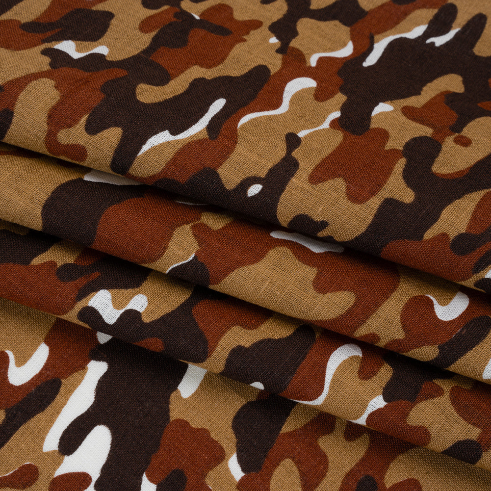 Medium Weight Linen Woven Print - Brown, Russet and Tan Camouflage