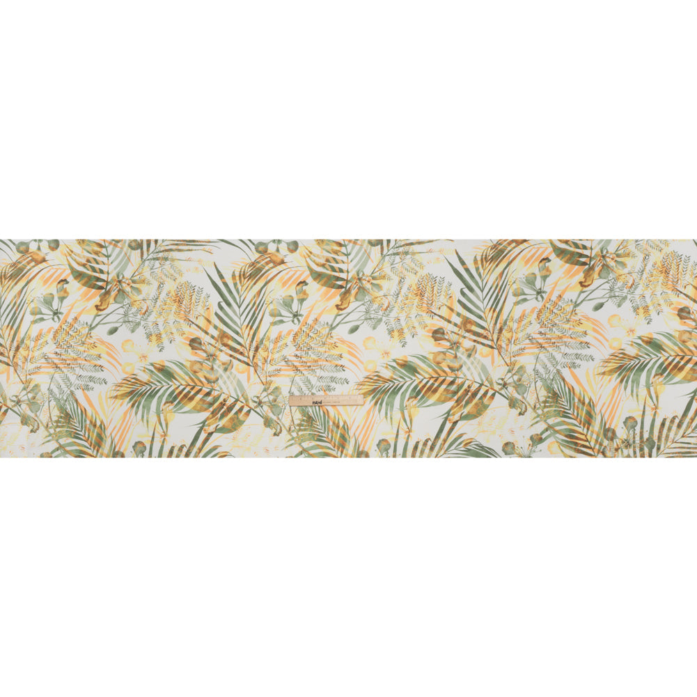 Medium Weight Linen Woven Print - Sage Green, Orange and White Elegant Palm Silhouettes