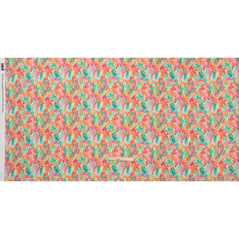 Polyester Satin - Pink, Creamsicle Orange and Green Abstract Spots - Mood Exclusive Painter’s Confetti Print