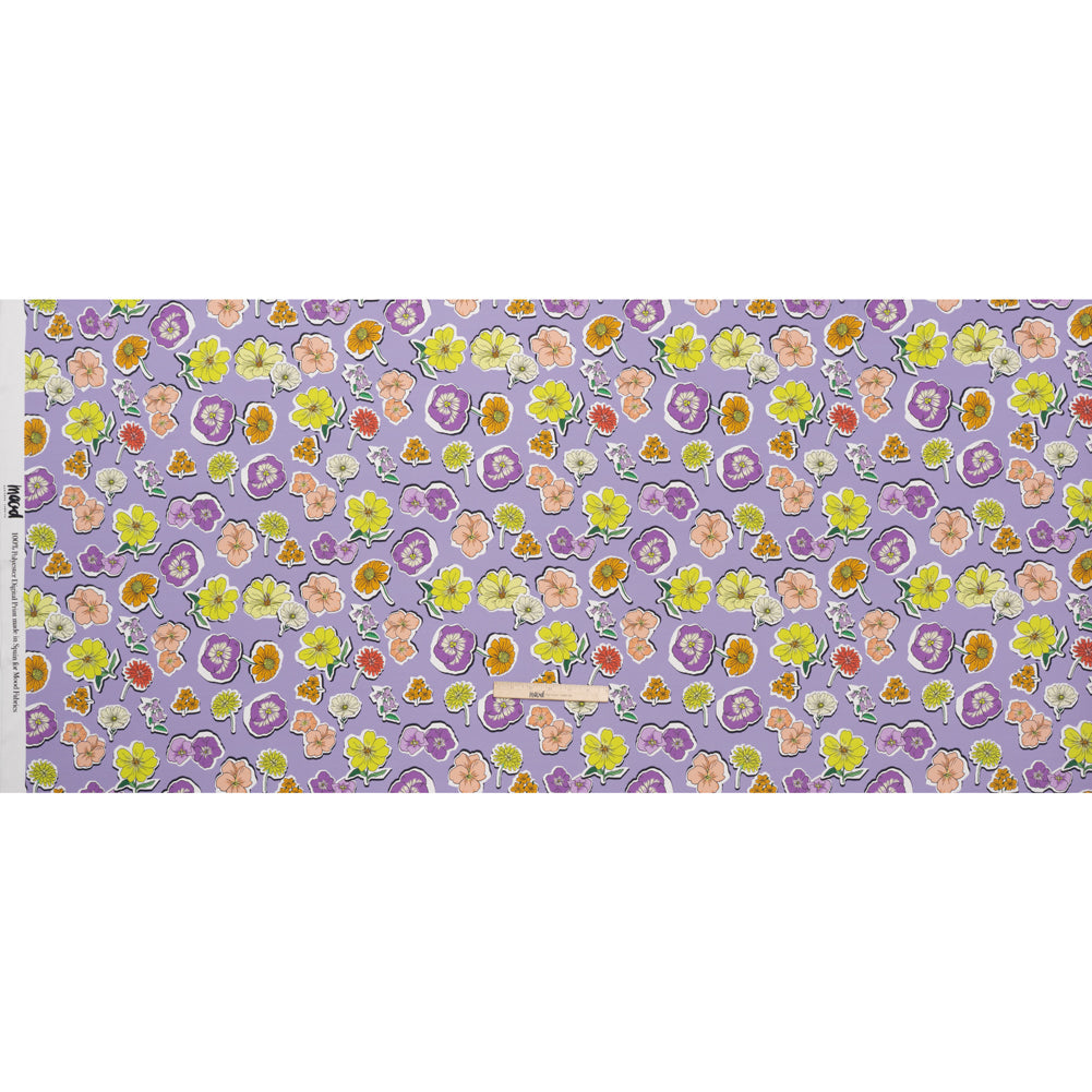 Polyester Satin - Lavender, Lime Green and Orange Little Floral Stickers - Mood Exclusive Sticker Garden Print