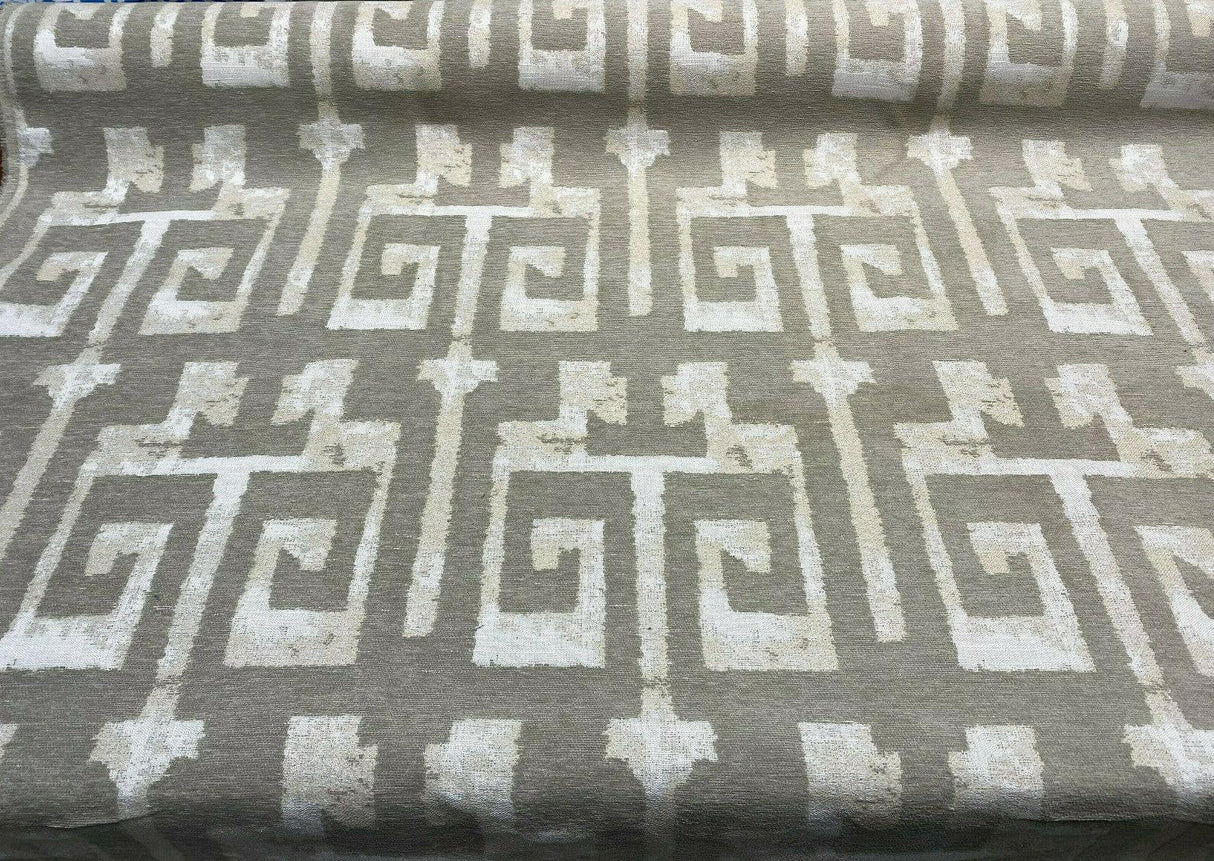 Tribal Text Styles Chenille Upholstery Fabric - Natural Beige Tribal Pattern, 57" Width (By The Yard)