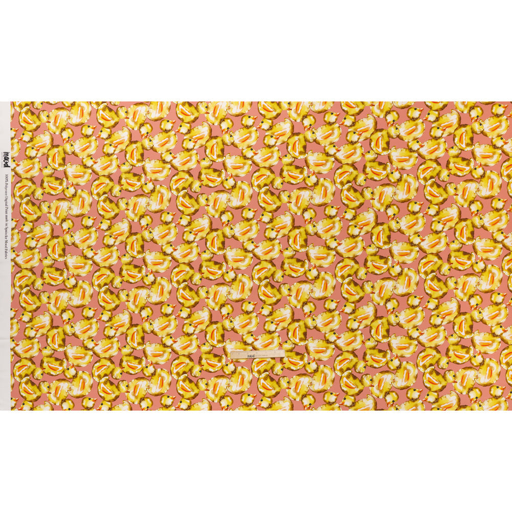 Polyester Satin - Yellow and Rose Pink Small Rubber Ducky Balloons - Mood Exclusive Puffed Pond Print