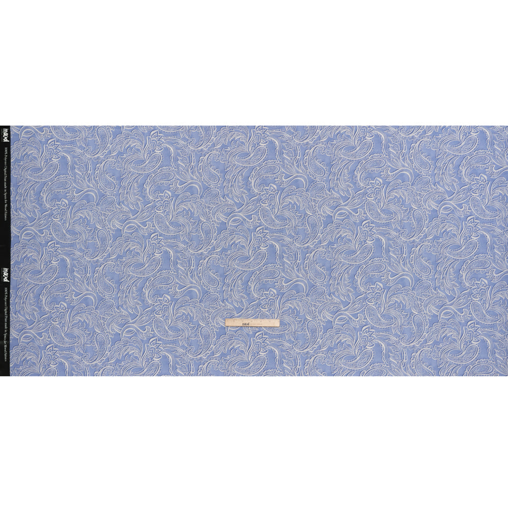 Polyester Satin - Blue and Cream Paisley - Mood Exclusive Spice Scroll Print