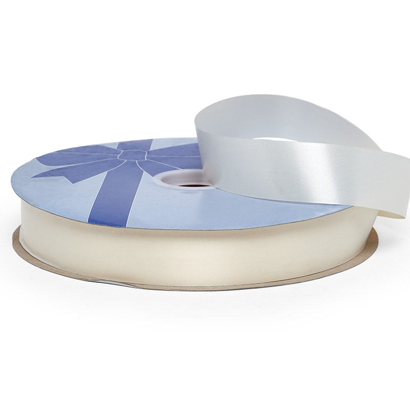Satin Poly Ribbon 1 1/4 '' X 250 yd Ivory Color 1 / roll