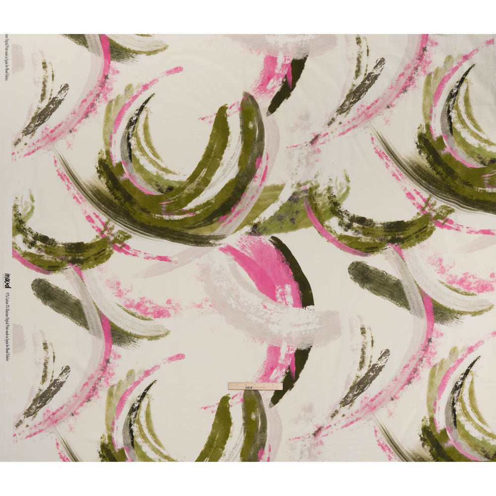 Brushed Cotton Woven - Pink, Olive Green and Cream Big Abstract Brushstrokes - Mood Exclusive Palette Play Print
