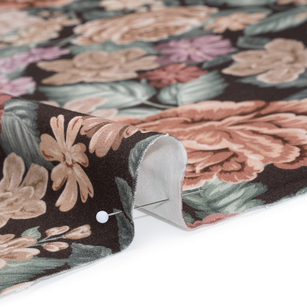Brushed Cotton Woven - Light Pink, Soft Green and Black Flower Garden - Mood Exclusive Soft Bloom Print