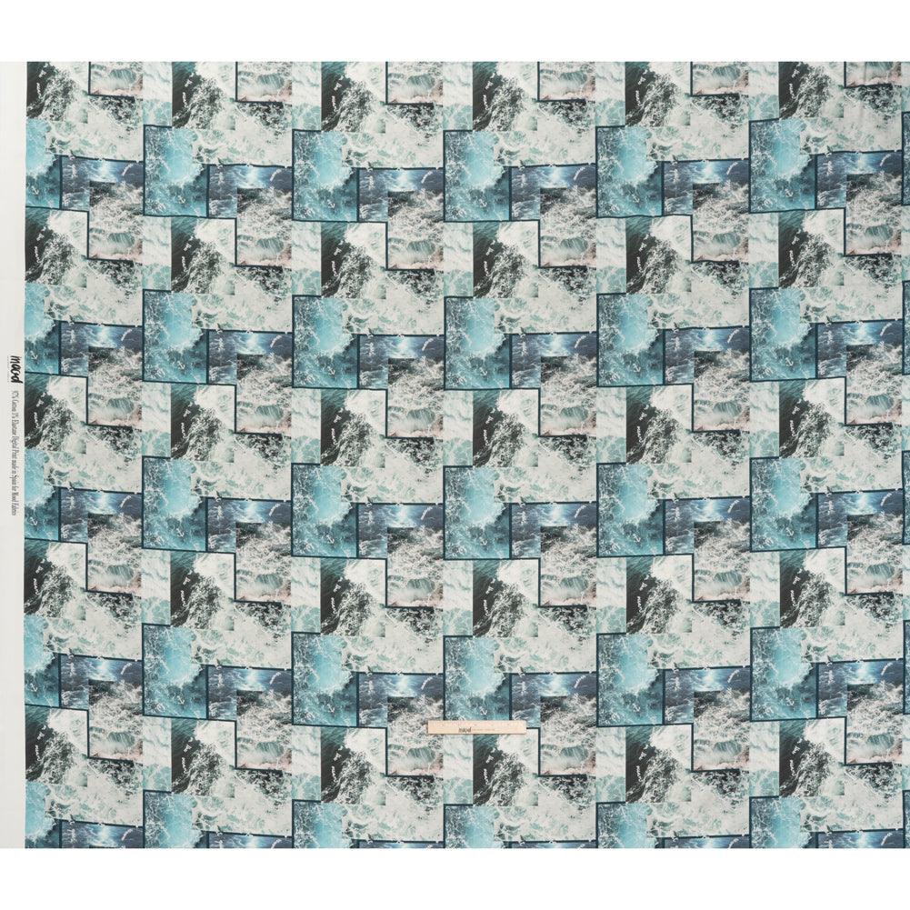 Brushed Cotton Woven - Blue and Gray Ocean Waves Collage - Mood Exclusive Currents & Cursive Print