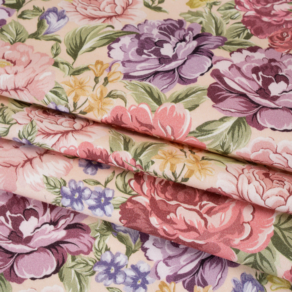 Brushed Cotton Woven - Pale Pink, Purple and Rose Red Blooming Flowers - Mood Exclusive Tender Bloom Print