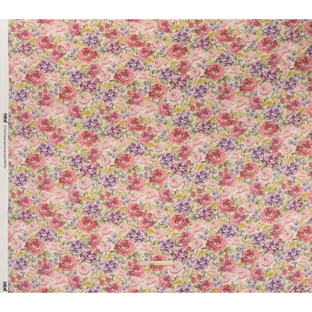 Brushed Cotton Woven - Pale Pink, Purple and Rose Red Blooming Flowers - Mood Exclusive Tender Bloom Print