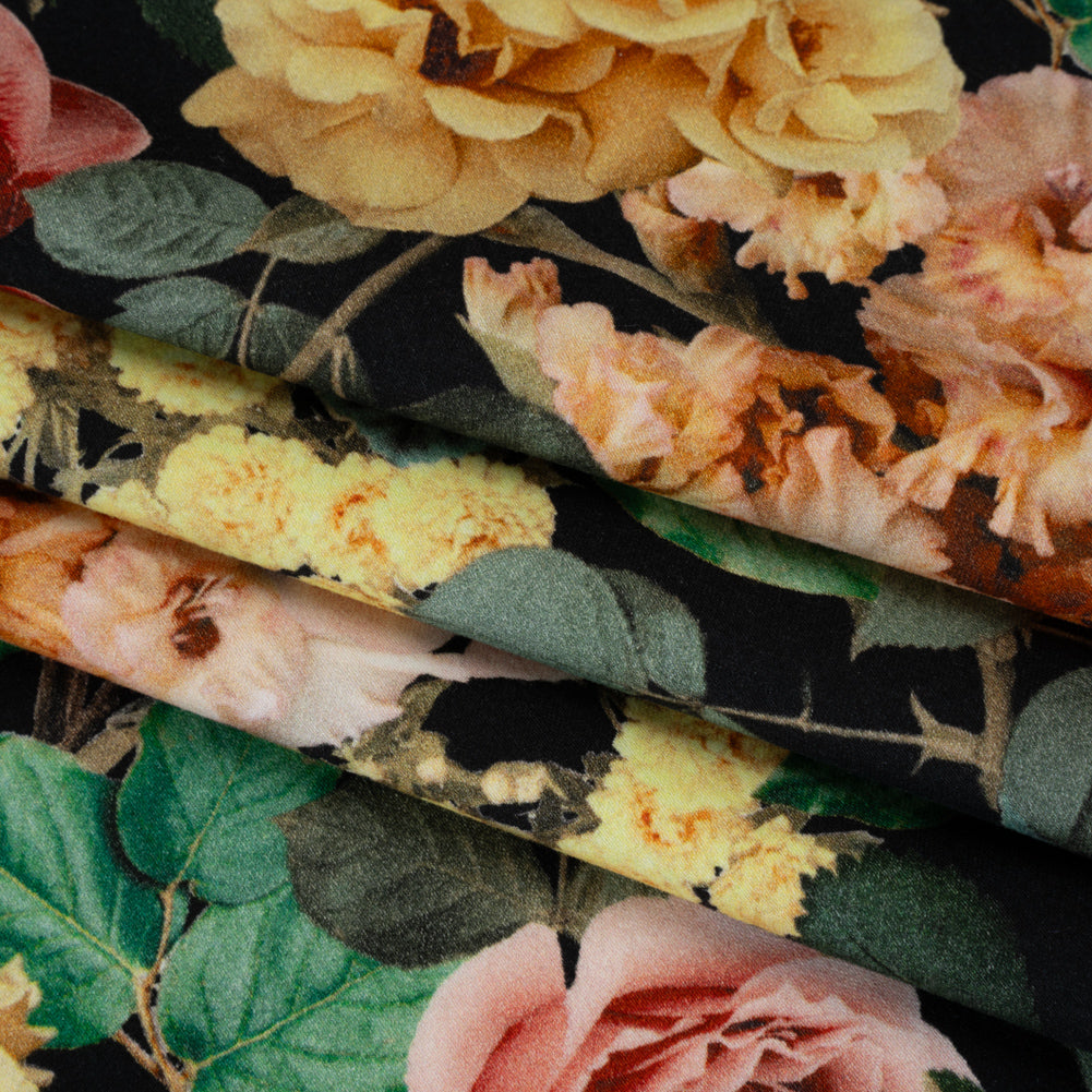 Brushed Cotton Woven - Red, Green and Yellow Photorealistic Florals - Mood Exclusive Botanica Viva Print