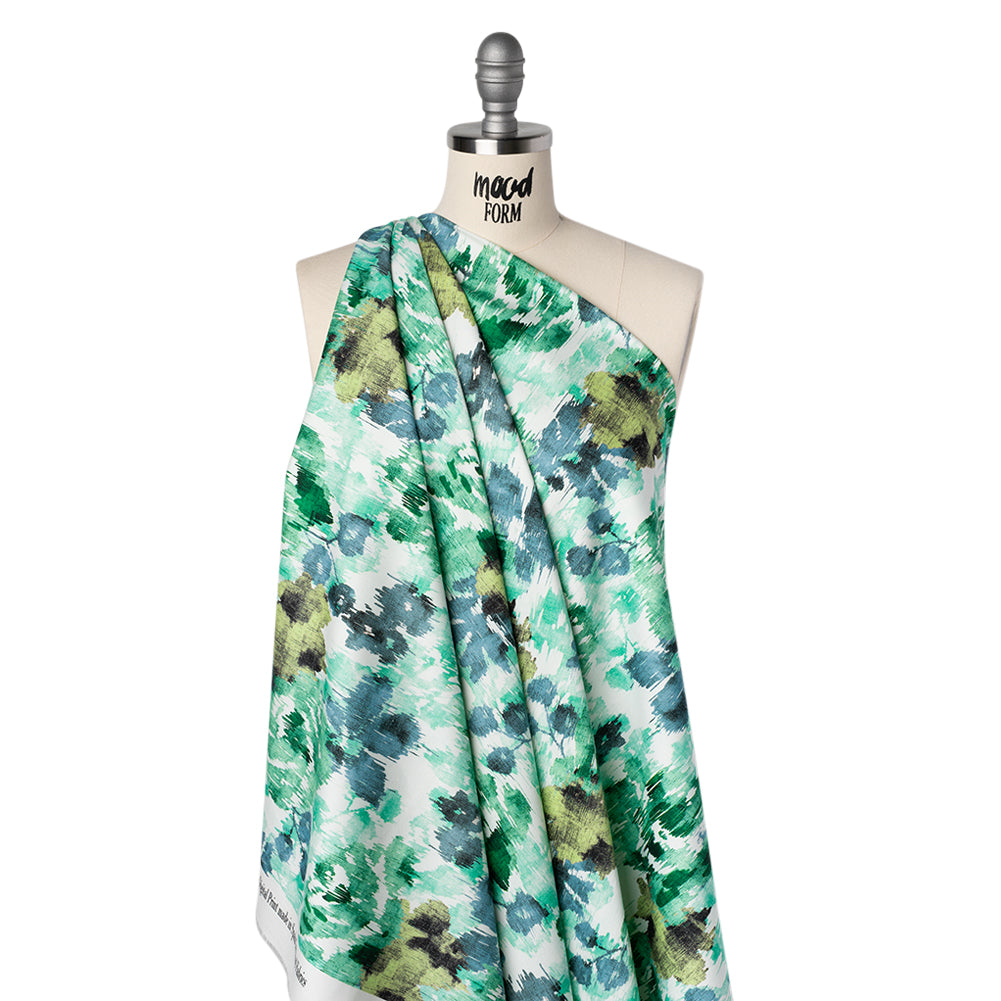 Brushed Cotton Woven - Green, Blue and Olive Ikat Florals - Mood Exclusive Reflecting Pool Print