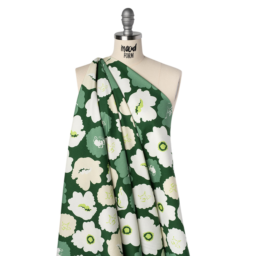 Brushed Cotton Woven - Green, Beige and White Simple Florals - Mood Exclusive Popping Petals Print