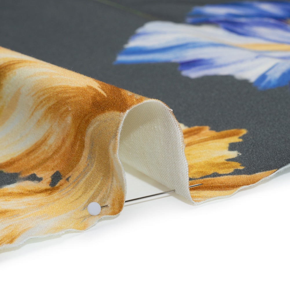 Brushed Cotton Woven - Golden Yellow, Blue and Gray Big Lilies - Mood Exclusive Language of Lilies Print