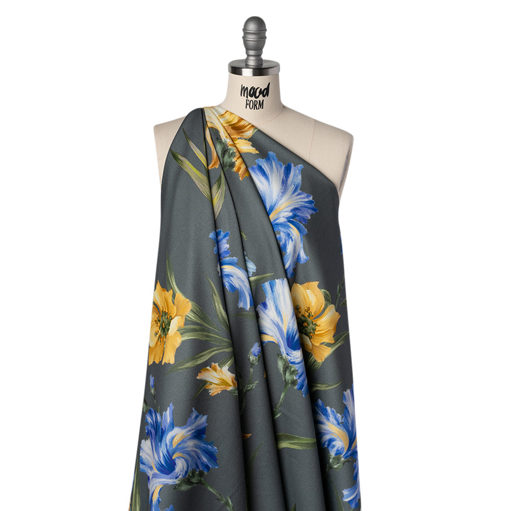 Brushed Cotton Woven - Golden Yellow, Blue and Gray Big Lilies - Mood Exclusive Language of Lilies Print